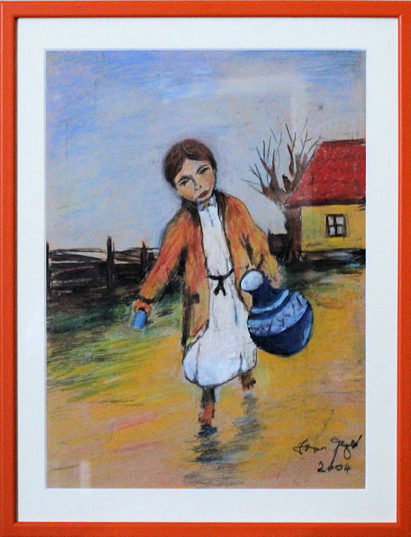 Girl with a jug, pastel