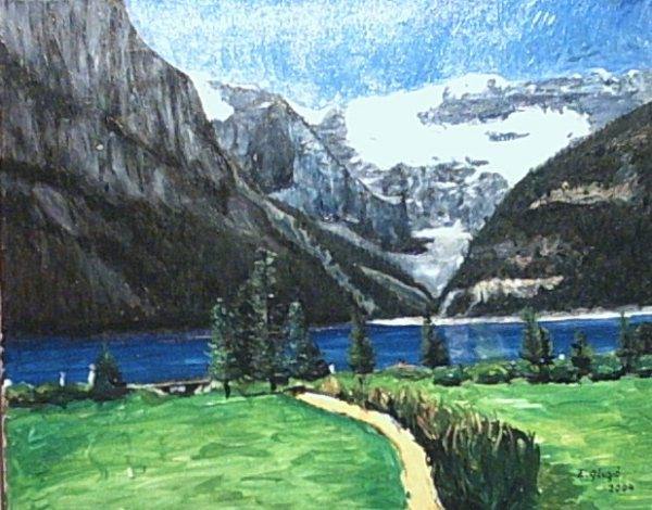 Mountain lake, oil painting