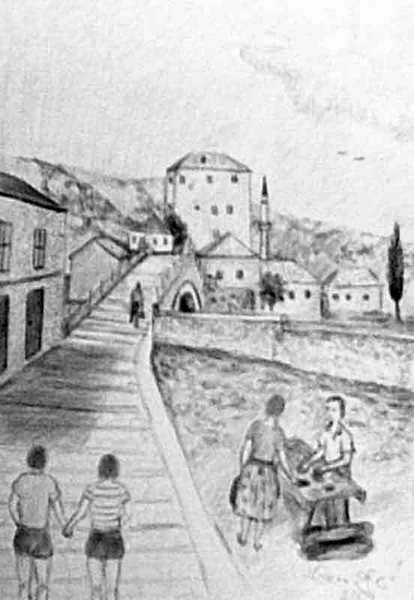 Mostar bridge, pencil